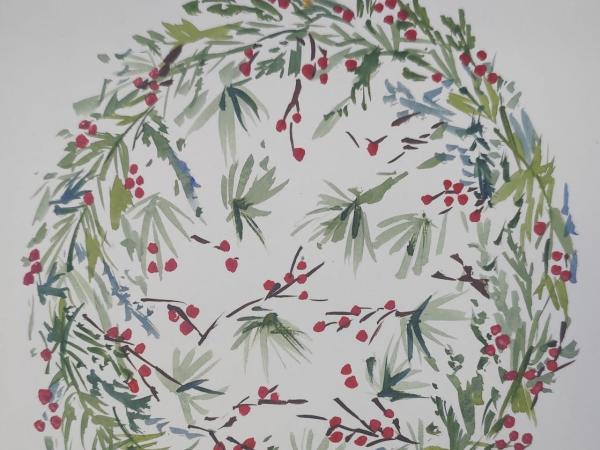 CreArt: Corona d'advent de Nadal, amb aquarel·la.